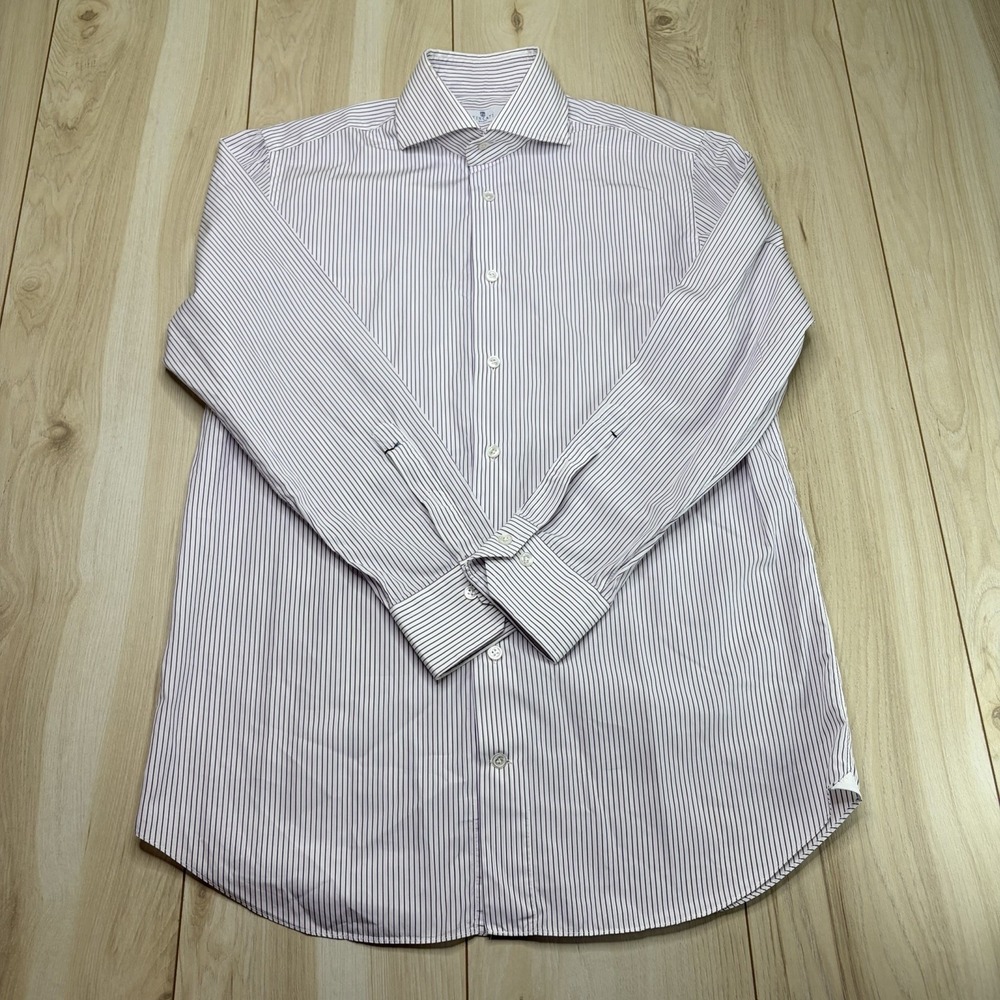 Tincati Milano Men Button Up Striped Dress Shirt 15 3/4 White Purple Premium
